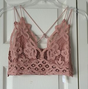 Free people dusty rose pink lace brallette size small